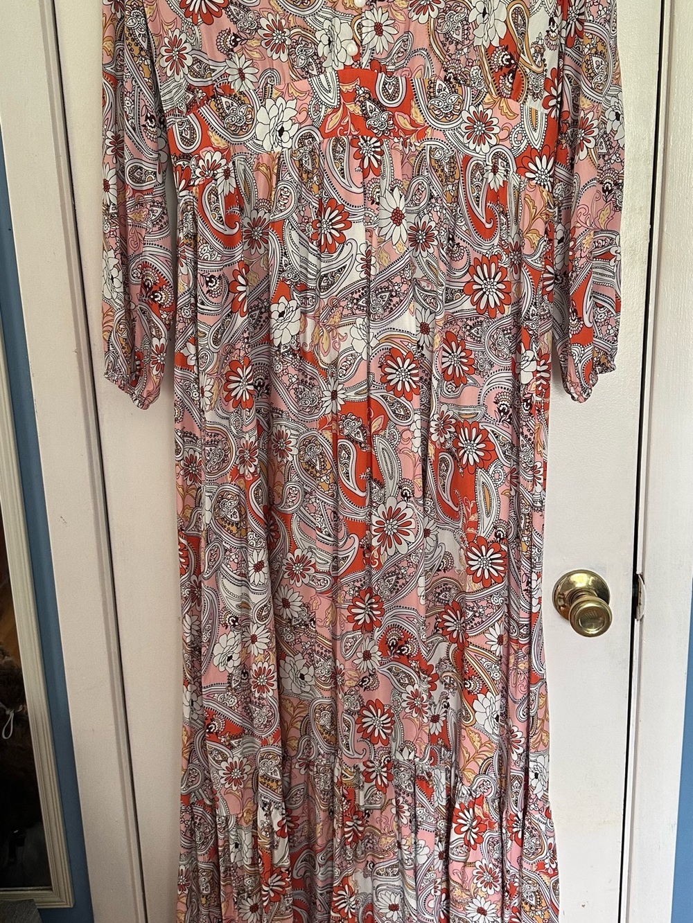 Bohemian Coral Paisley Maxi Dress